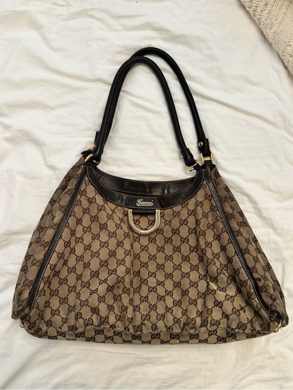 Gucci Abbey Brown GG Canvas D Ring Shoulder Bag